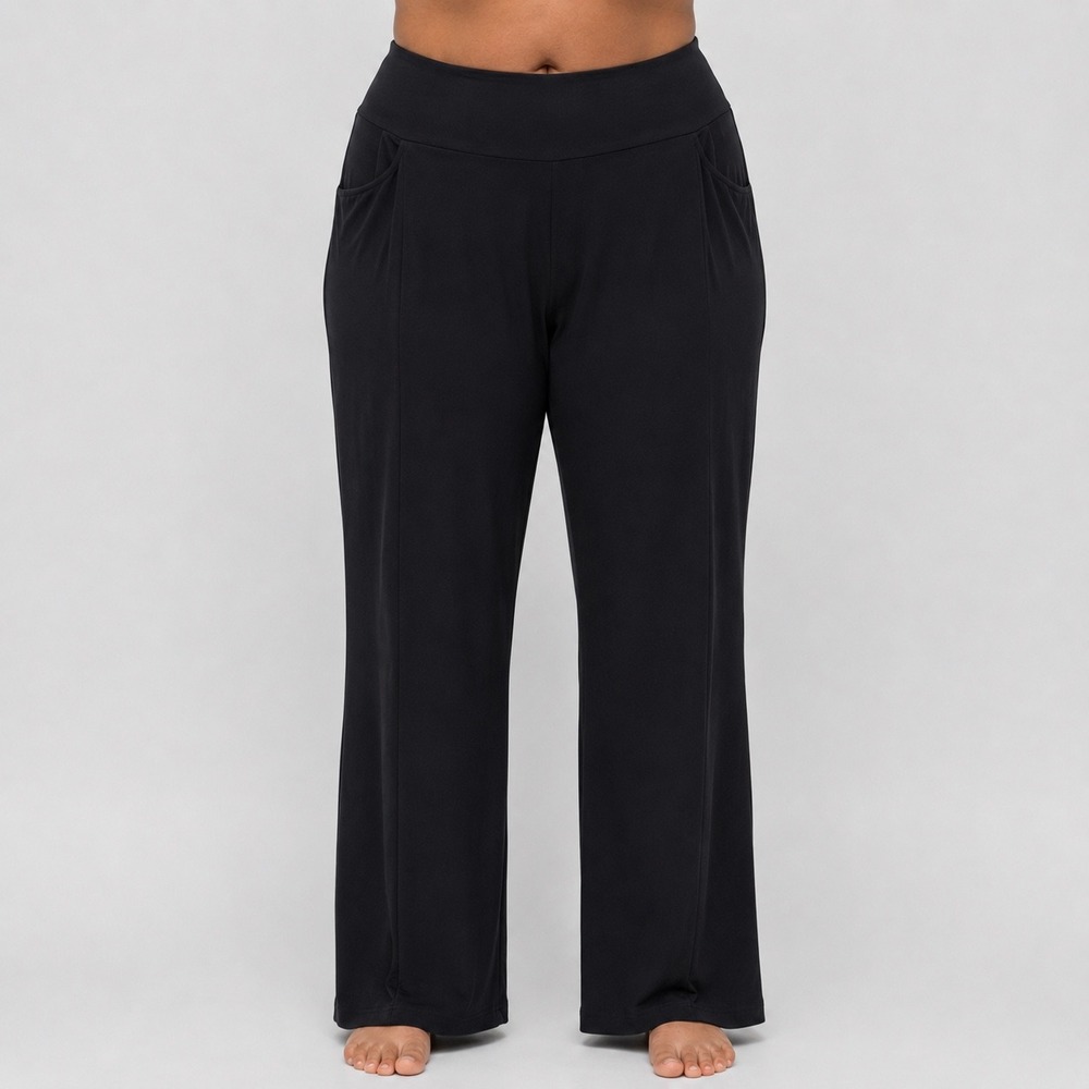 DLOODA Women's Wide Leg Dress Yoga Pants Black Pockets High Waisted NWT Size XXL